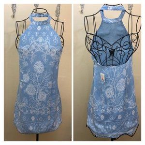 UO Mini Dress Halter Floral Print Soft Blue